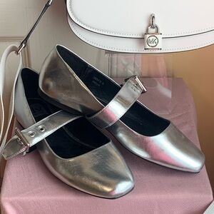 DV Mellie silver Mary Jane ballerina square toe